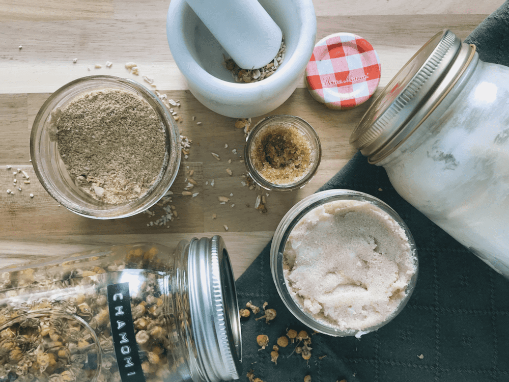 Make your own easy DIY Scrubs with natural and sustainable ingredients you probably have at home already! No weird chemicals and no plastic jars. These 3 scrubs will leave your face, body, and lips subtle, soft, and revitalized!